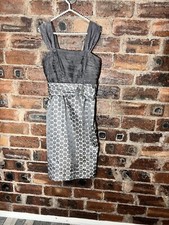 PRESEN DELUXE SILVER GREY POLKA DOT SILK MIX SLEEVELESS DRESS SIZE 8 VGC