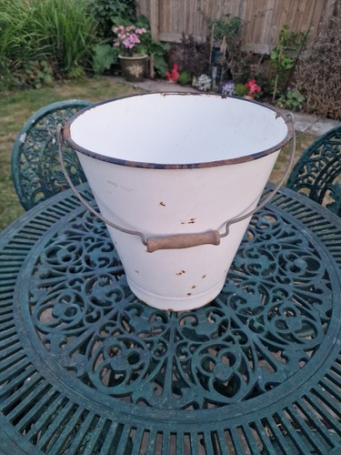 Vintage white enamel bucket - vintage,