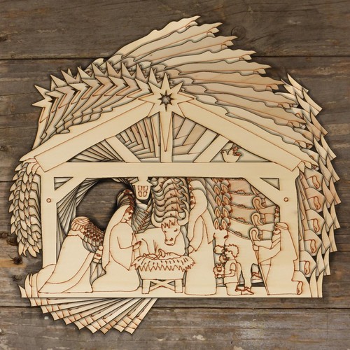 10x wooden nativity - wooden, manger