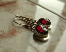 LOVELY OVAL VINTAGE STERLING SILVER RHODOLITE GARNET DROP DANGLE EARRINGS - VGC
