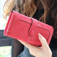 Ladies Handheld Frosted Wallet Soft Leather RFID Proof Purse Credit Card Holder