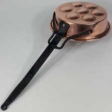 Vintage French Small Hand Crafted Copper Escargot Pan With Wrought Iron Handle