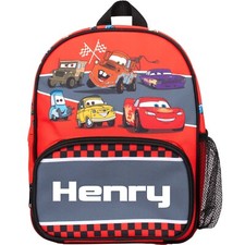 Disney Cars Personalised Kids Backpack, Toddlers Nursery Bag Mesh Water Bottle