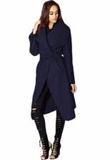 Womens Navy Italian Onesize Belted Waterfall Trench Duster Jacket Long Coat