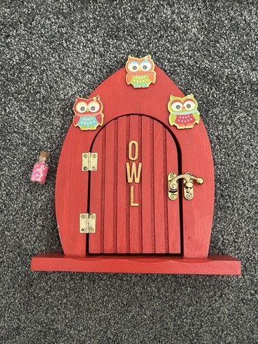 Wooden red fairy door - , owl