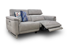 Furniture Village 'Moet' 3 Seater Sofa Stone Velvet Power Recliner Headrest NEW