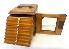 Antique Miniature Victorian 9 Drawer Specimen Collectors Cabinet With Lock & Key