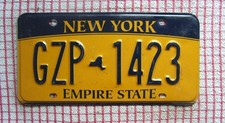 NEW YORK Empire State Gold, rough condition AMERICAN LICENSE NUMBER PLATE #NYruf