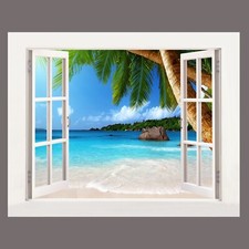 Caribbean Sea Palm Tree Beach Tropical 3D Effect Bay Window Canvas Picture Art