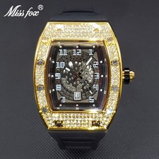 Mens Ice out Sport Iced King Bling Black Gold Cz Diamond Square Watch Waterproof