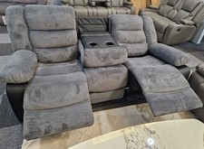 Rio Jumbo 3 Seater Fabric Cord Grey - Manual End Recliners + Cupholders