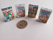 4 X Cereal Boxes For Dolls House Size 1:12. 2 Superman 2 Batman. Kelloggs Flakes