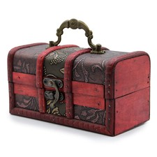 Colonial Style Trunk Rustic Wooden Treasure Chest Storage Box Gold Panel Large