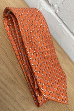 Hawes & Curtis Neck Tie Orange Bird Pattern 100% Silk Formal Wedding Business