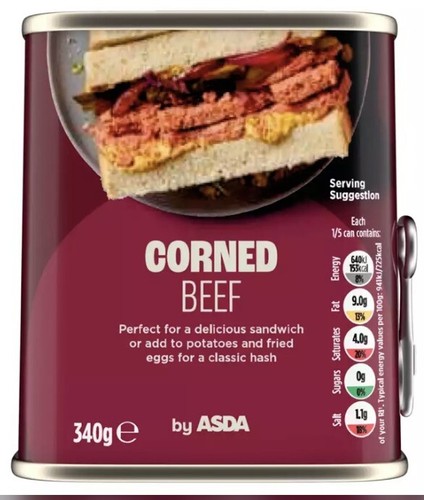 Asda corned beef 340g tin - corned,