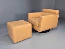 Vintage Natuzzi Italian Leather Swivel Chair & Footstool Saud 1990s EB9398 MSWI