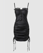 Package Hip Dress Lace Bodycon Latex Black V-neck Zipper Mini Leather Dress