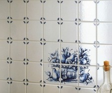 Classic Blue Delft Pattern ceramic tiles with Vitrosa (raised cristal) decors