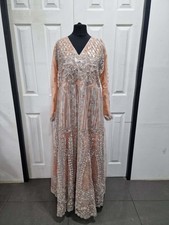 Asian Pakistani Indian Bridal Wedding Maxi Gown Dress Peach Silver Color