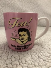 Pink Mug, Creative Tops Ltd "Tea Crisis Management since 1652" retro logo comedy