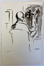 KYFFIN WILLIAMS, Ink Drawing on Paper, Welsh, Portrait, Signed, Circa 1990's.