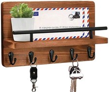 Wall Mounted Key Shelf Door Hanger Hooks Wooden Holder Storage