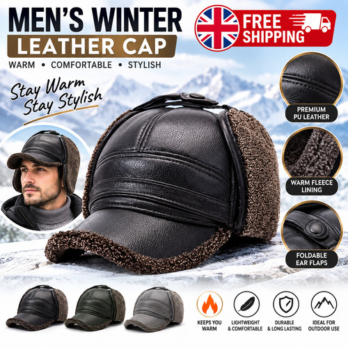Men winter faux leather cap - winter,