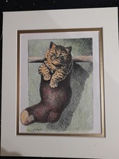 LOUIS WAIN ANTIQUE PRINT DATED 1900 HAND COLOURED DOUBLE MOUNT 10"X8"