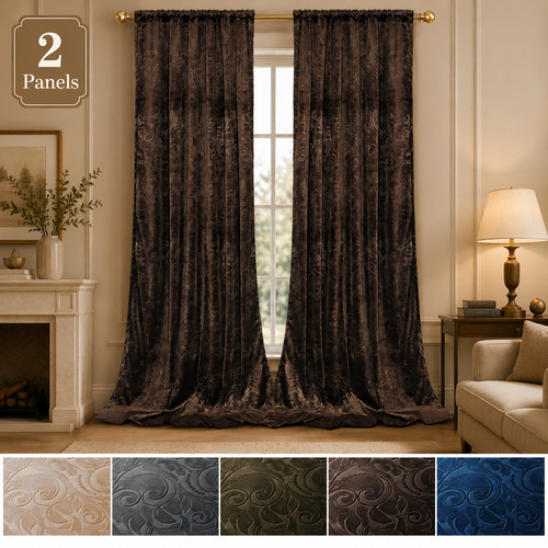 Crushed floral velvet curtains - floral,