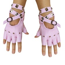 Leather Rivet Punk Rock Gothic Steampunk Hip Hop Lady Fingerless Gloves Faux