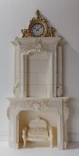 Ornate Fire Place With Fire Top Piece Section & Clock  1 / 12th  Scale Cream