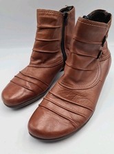 REMONTE DORNDORF Brown Leather Button Zip Plearlted Ankle Boots Womens Size 38/7