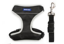 Strong padded dog harness,travel safety clip.Red,Black S-XL💕WALK+CAR.Made in UK