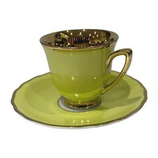 RGK Czechoslovakia Fine China yellow Porcelain & 24k Gold Demitasse Teacup 