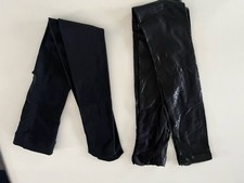 2 Pairs Ladies Tights Size S Black Fleece Lined and Wet Look Footless New