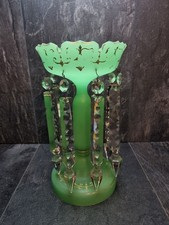 Beautiful Victorian Glowing Opaline Glass Green Lustre Vase 28cm tall Bohemian 