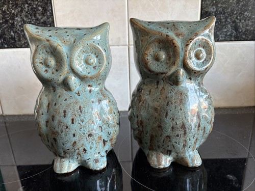 Pottery owl ornament pair - pottery,