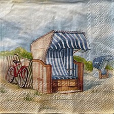 2 x luncheon paper napkins for decoupage Day at the beach sand seaside bench