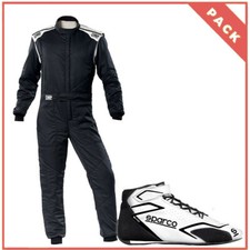 Race Suit & Boots Package 2 Layer Black/White Racewear Package FIA 8856-2018