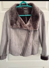 New Look Women’s Aviator Grey suede leather jacket size 14  Brand New