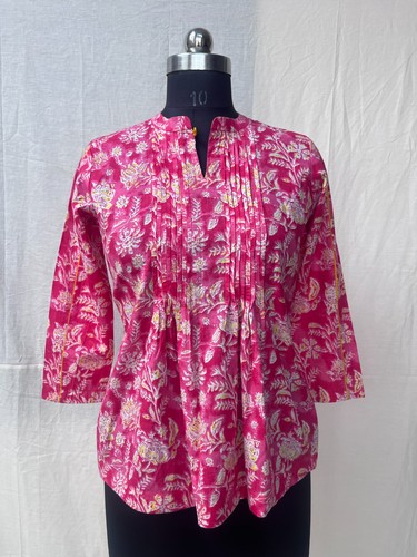 Pink cotton tunic top floral - tunic,