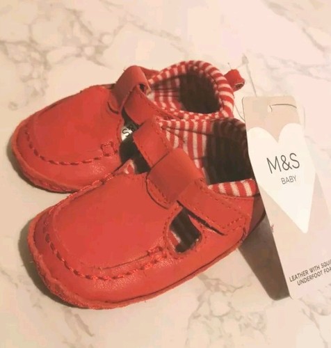 Red leather baby shoes - leather,
