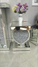 Mirrored Crushed Crystal Diamond Pedestal Table Heart Shape End Table Lamp Table