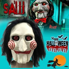 Halloween Scary Mask Saw Jigsaw for Adult Kids Saw X Billy Puppet Mask w/ Hair