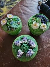 3 Green Soapstone Floral Hand