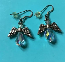 Guardian angel drop earrings with aurora borealis crystals and 925 silver hooks