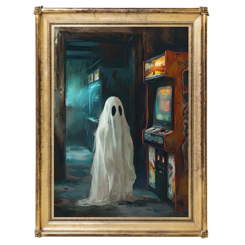 Cute ghost arcade art print - cute,