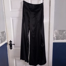 River Island Black Silk Wide Leg Trousers Slits Up The Side  Of The Leg Size 12