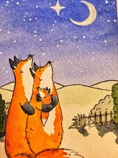 Fox Family Under Star Moon