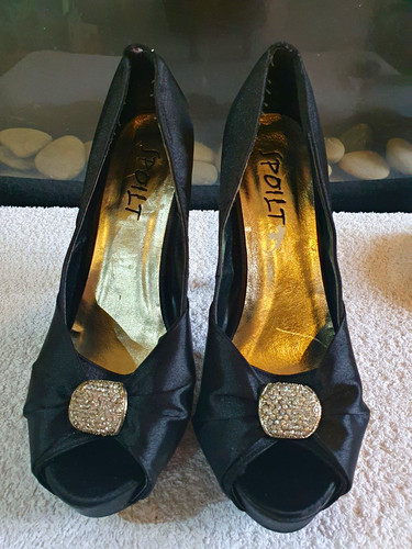Spoilt black satin - peep, toe
